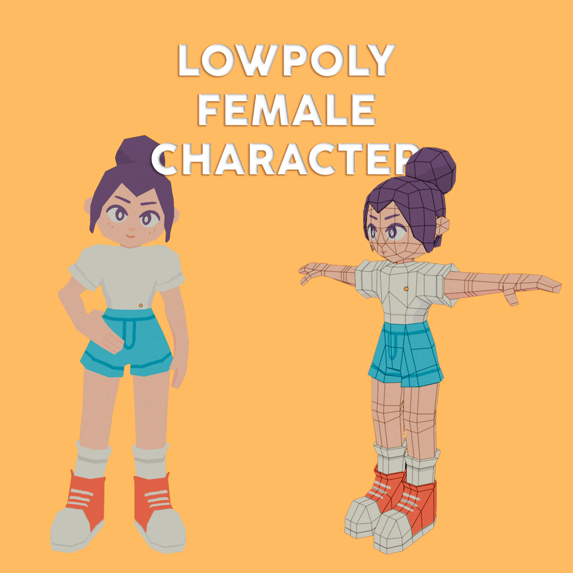 Low Poly Girl - Rigged 3D Model .c4d .max .obj .3ds .fbx .stl .blend 