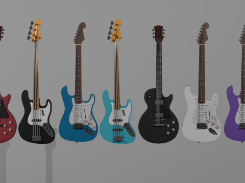 Electric guitars - les paul - stratocaster - jazzbass Model 3D