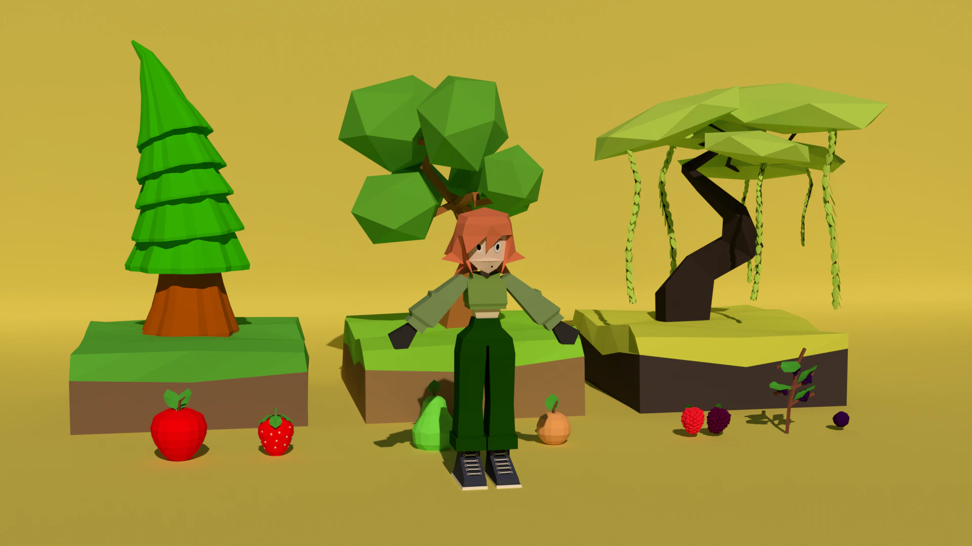 Low poly character fruits tree 3D Model .c4d .max .obj .3ds .fbx .stl .blend 