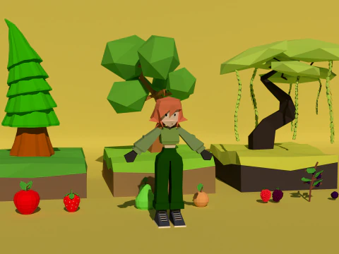 Obstbaum mit niedrigem Poly-Charakter 3D Modell