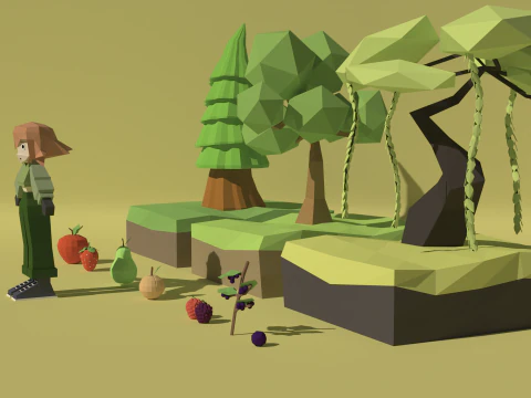 Low poly character fruits tree 3D Model