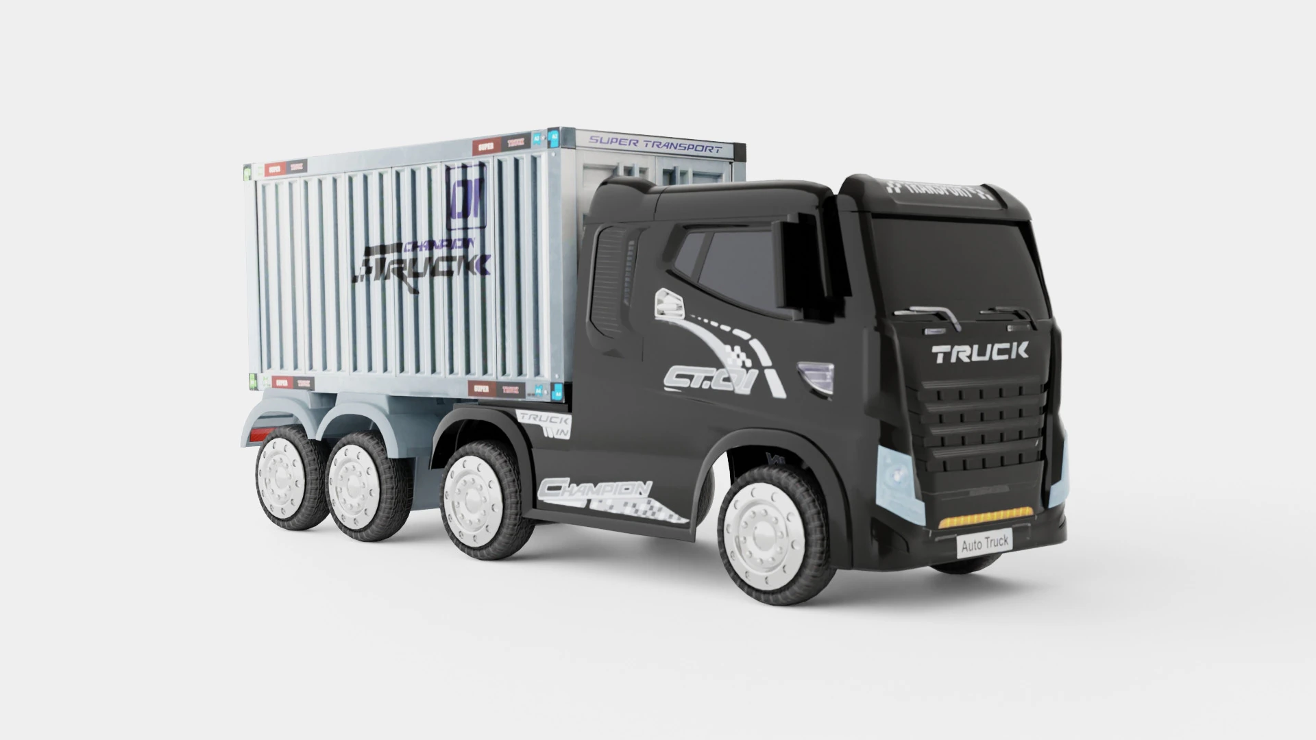 HGV Container Truck And Trailer Black Electric Ride On Lorry 3D Model .c4d .max .obj .3ds .fbx .stl .blend 
