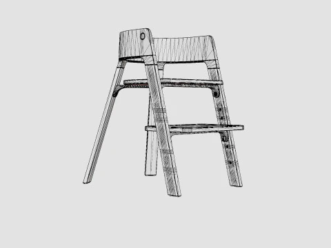 Stokke Steps Complete Chair Black Seat 3D Model