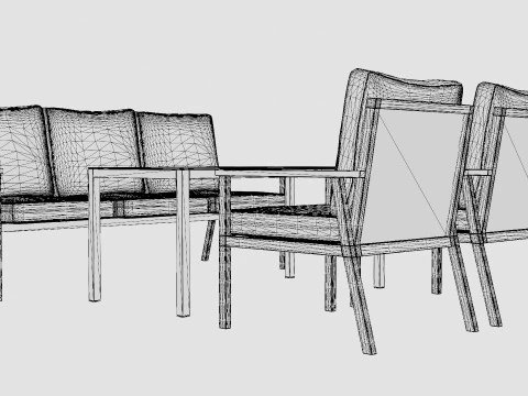 Rana 3-seater sofa set 3D Model