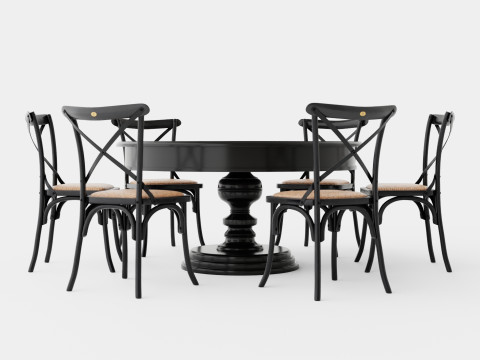 Cardiff black with Cross chair black Dining Set 3D Model