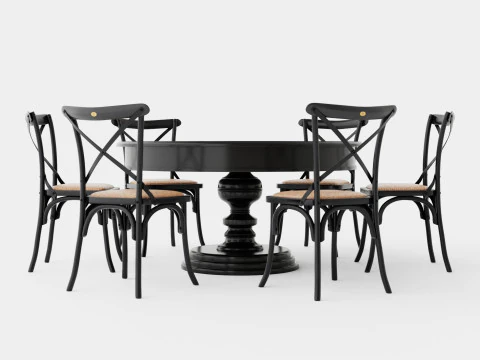 Esszimmergarnitur „Cardiff schwarz“ mit schwarzem Stuhl „Cross“. 3D Modell