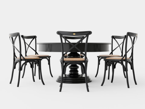 Cardiff black with Cross chair black Dining Set 3D Model