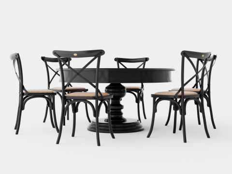 Cardiff black with Cross chair black Dining Set 3D Model