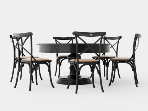 Cardiff black with Cross chair black Dining Set 3D Model