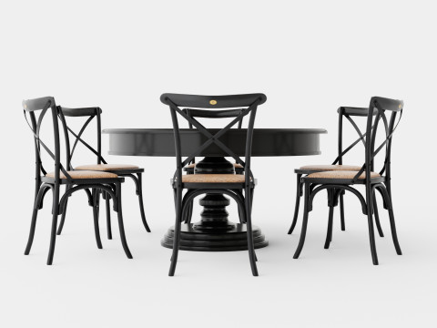 Cardiff black with Cross chair black Dining Set 3D Model