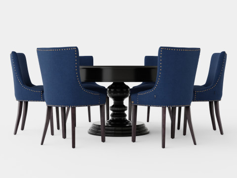 Cardiff black with Hudson chair indigo Dining Set 3D Model