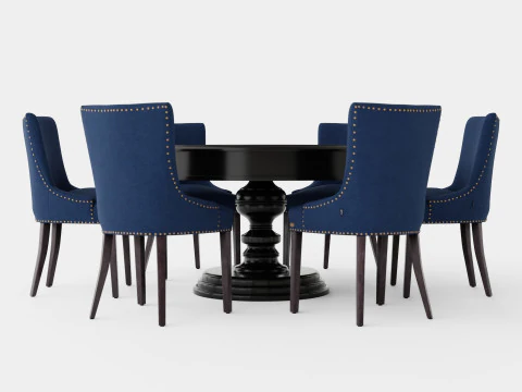 Кардифф черный со стулом Hudson индиго Обеденный набор 3D Модель