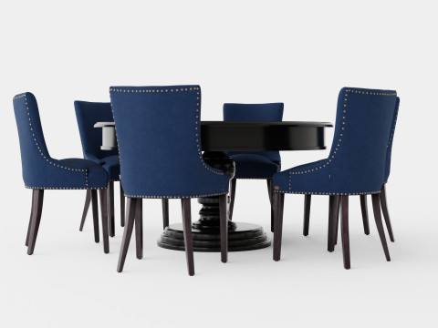 Cardiff black with Hudson chair indigo Dining Set 3D Model