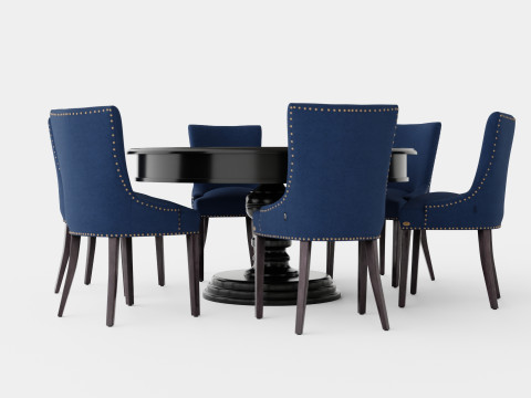 Cardiff black with Hudson chair indigo Dining Set 3D Model