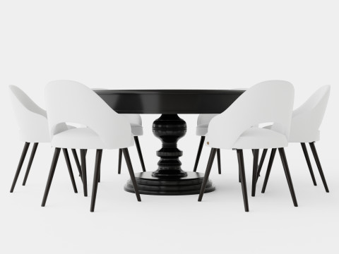 Cardiff black with Milano chair white Dining Set 3D Model