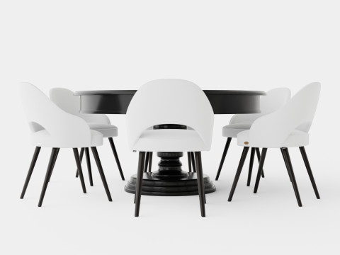 Cardiff black with Milano chair white Dining Set 3D Model