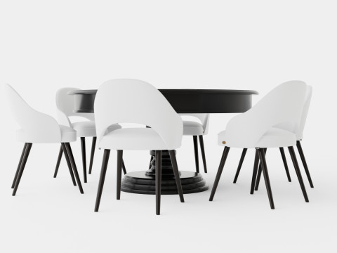 Cardiff black with Milano chair white Dining Set 3D Model