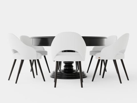 Cardiff black with Milano chair white Dining Set 3D Model