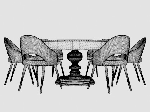 Cardiff black with Milano chair white Dining Set 3D Model