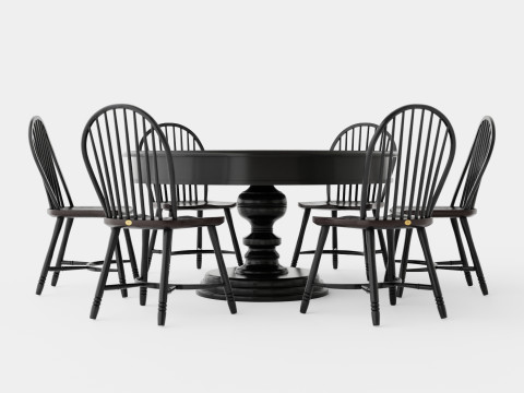 Cardiff black with Windsor chair black Dining Set 3D मॉडल