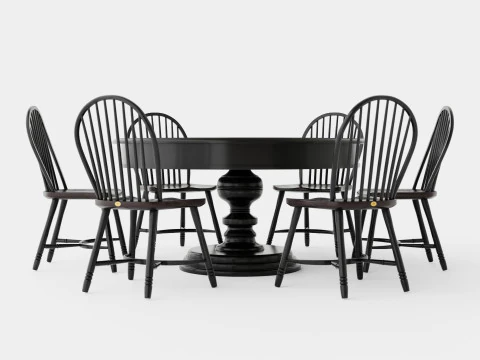 Esszimmergarnitur Cardiff schwarz mit Windsor-Stuhl schwarz 3D Modell