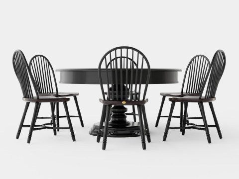 Cardiff black with Windsor chair black Dining Set 3Dモデル