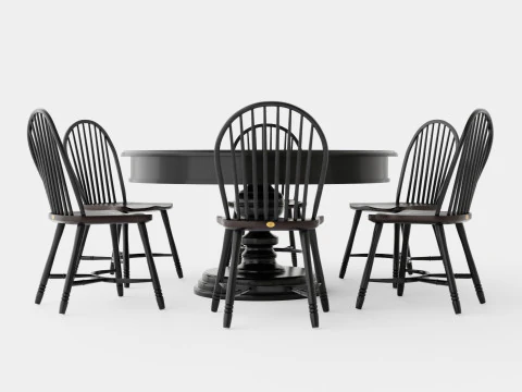 Cardiff black with Windsor chair black Dining Set 3D Model