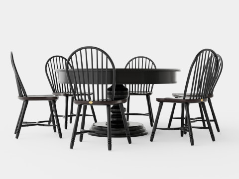 Cardiff black with Windsor chair black Dining Set 3Dモデル