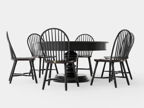 Cardiff black with Windsor chair black Dining Set 3D Model