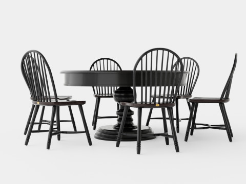 Cardiff black with Windsor chair black Dining Set 3Dモデル