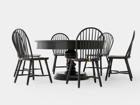 Cardiff black with Windsor chair black Dining Set 3D Model