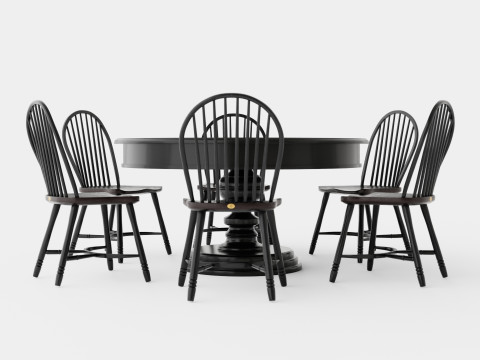 Cardiff black with Windsor chair black Dining Set 3Dモデル