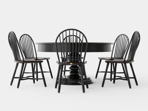 Cardiff black with Windsor chair black Dining Set 3D Model
