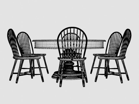 Cardiff black with Windsor chair black Dining Set 3Dモデル