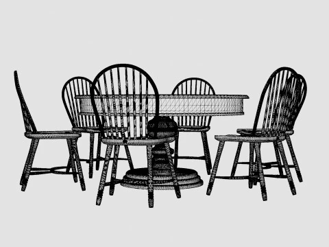 Cardiff black with Windsor chair black Dining Set 3D Model