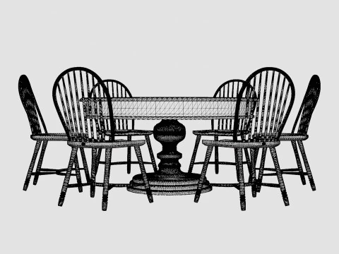 Cardiff black with Windsor chair black Dining Set 3D Model