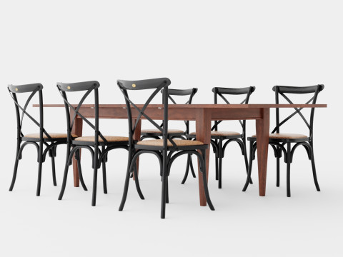 Eton brown noble with Cross chair black Dining Set Model 3D