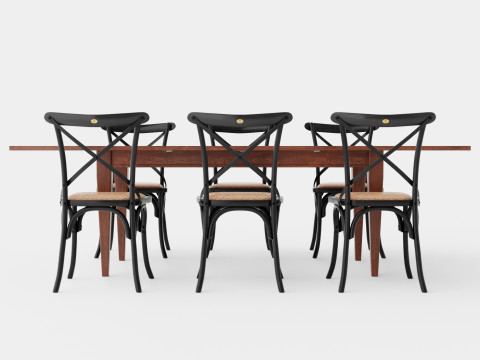 Eton brown noble with Cross chair black Dining Set 3D Model