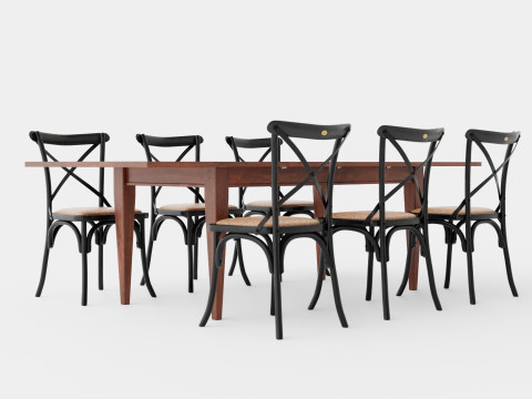 Eton brown noble with Cross chair black Dining Set 3D Model