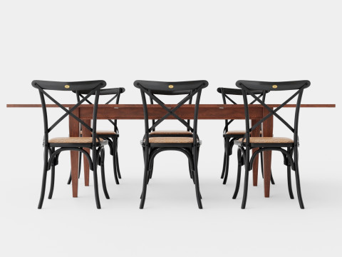 Eton brown noble with Cross chair black Dining Set 3D Model