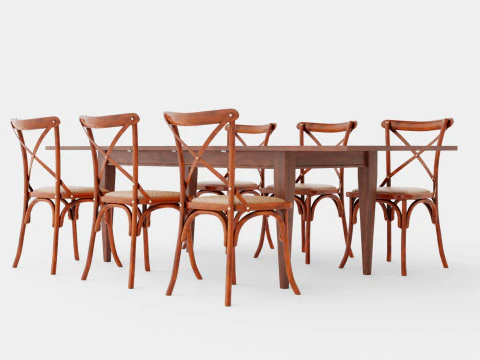 Eton Brown Noble dengan Set Makan Coklat Kaya Kursi Salib Model 3D