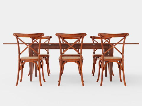 Eton brown noble with Cross chair rich brown Dining Set 3D Model