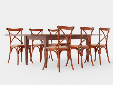 Eton brown noble with Cross chair rich brown Dining Set 3D Model
