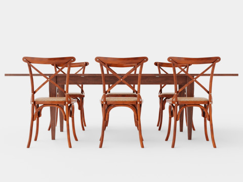 Eton brown noble with Cross chair rich brown Dining Set 3D Model