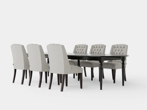 Ensemble de salle &agrave; manger Osterville noir avec chaise Venice sable Modèle 3D