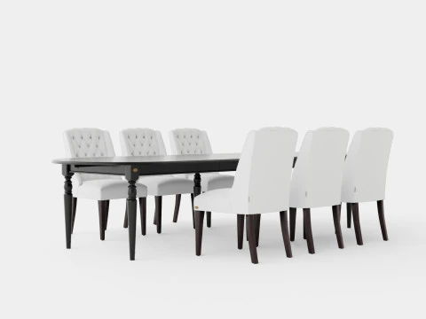 Osterville black with Venice chair white Dining Set 3D Model