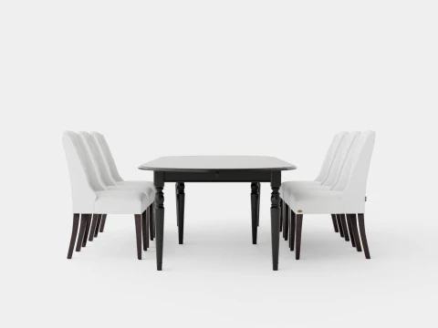 Osterville black with Venice chair white Dining Set 3D Model