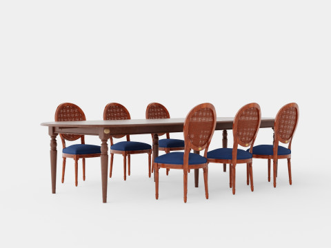 Osterville brown noble with Victoria chair noble Dining Set 3D Model