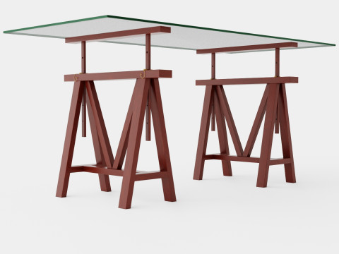 Trestle desk rich brown small 3D Модель