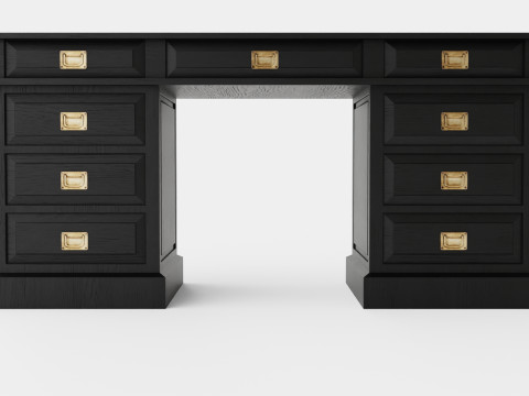 Wall Street desk black oak 3D Model